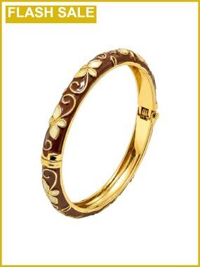 Cloisonne Enamel Floral Bangle Bracelet Gold Plated Chunky Stackable Women Gift